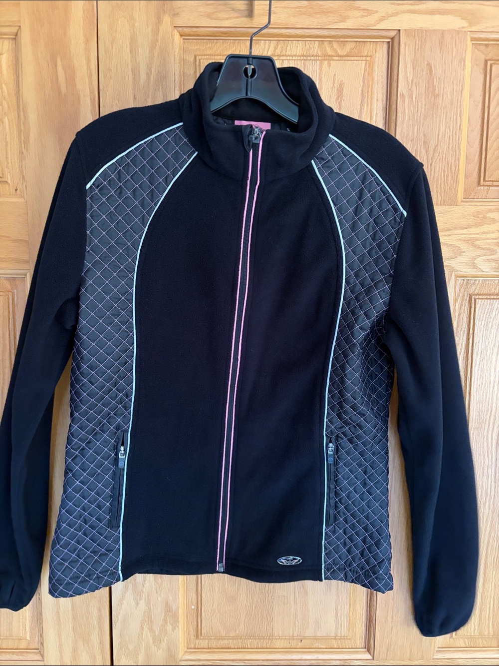 Harley Davidson Women's Black Quilted Panel Fleece Jacket with Pink Trim